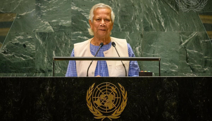 প্রধান উপদেষ্টা ড. মুহাম্মদ ইউনূস জাতিসংঘের অধিবেশনে ভাষন দিচ্ছেন/ছবি সংগৃহীত