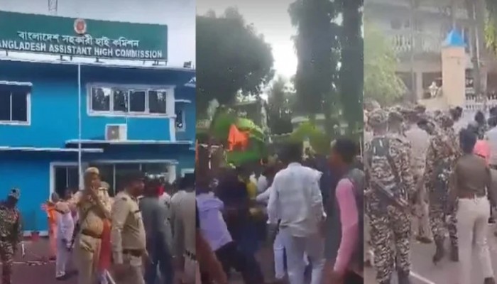 ভারতে বাংলাদেশের একটি উপ হাইকমিশনে হামলা, বাংলাদেশের পতাকায় আগুন